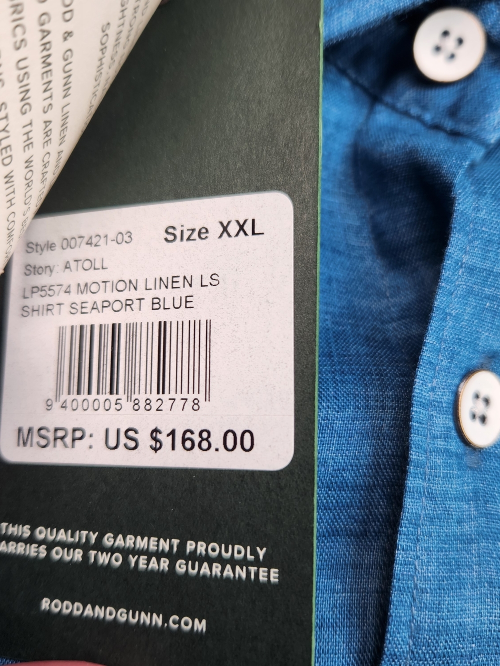 Rodd & Gunn Men’s Blue Button-Up Shirt NWT Flaw On Right Sleeve. - Picture 4 of 15